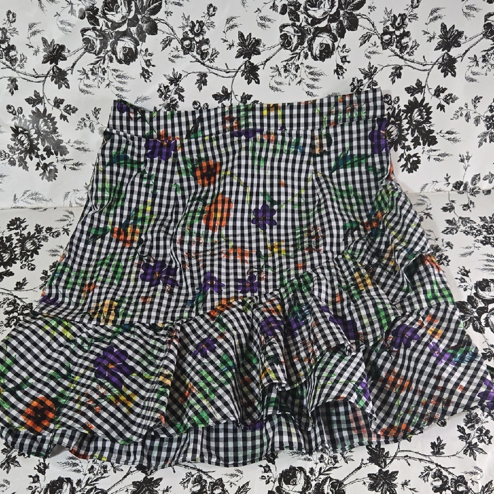 Romeo & Juliet Couture Black Checkered Floral A-Line Skirt m5